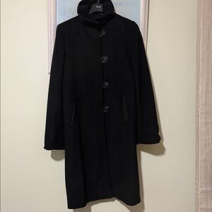 Dana Buchman  angora wool blend Black  with leather trim Trench Coat size 12